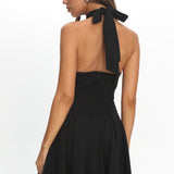 Charlene Cowl Halterneck Mini Dress Black