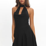 Charlene Cowl Halterneck Mini Dress Black