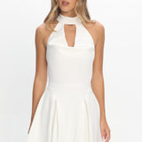 Charlene Cowl Halterneck Mini Dress White