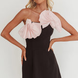 Viktoria Strapless Concertina Decoration Mini Dress Black