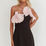 Viktoria Strapless Concertina Decoration Mini Dress Black