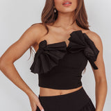Deisi Concertina Strapless Crop Top Black