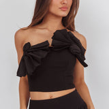 Deisi Concertina Strapless Crop Top Black