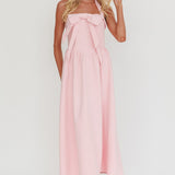 Ariarna Bow Halter Maxi Dress Pink Sorbet