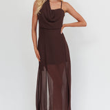My Paradise Neck Scarf Maxi Dress Chocolate