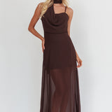 My Paradise Neck Scarf Maxi Dress Chocolate
