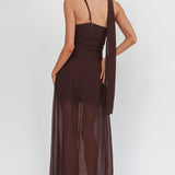 My Paradise Neck Scarf Maxi Dress Chocolate