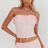 Frosted Sugar Frill Strapless Top Pink