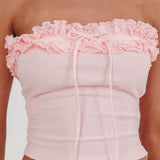 Frosted Sugar Frill Strapless Top Pink