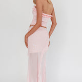 Frosted Sugar Ruffle Trim Split Midi Skirt Pink