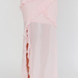 Frosted Sugar Ruffle Trim Split Midi Skirt Pink