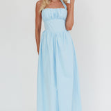 Irisa Elasticated Halter Maxi Dress Ice Blue