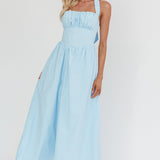 Irisa Elasticated Halter Maxi Dress Ice Blue
