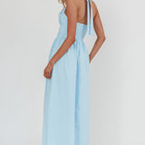 Irisa Elasticated Halter Maxi Dress Ice Blue