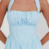 Irisa Elasticated Halter Maxi Dress Ice Blue