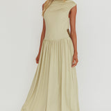 Dorothea High Cowl Open Back Maxi Dress Sage