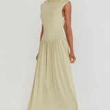 Dorothea High Cowl Open Back Maxi Dress Sage