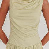 Dorothea High Cowl Open Back Maxi Dress Sage