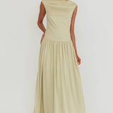 Dorothea High Cowl Open Back Maxi Dress Sage