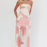 Antonella Strapless Waist Sash Maxi Dress Floral Pink