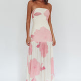 Antonella Strapless Waist Sash Maxi Dress Floral Pink