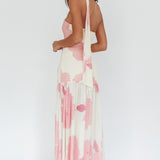 Antonella Strapless Waist Sash Maxi Dress Floral Pink