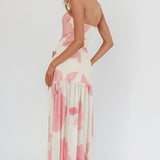 Antonella Strapless Waist Sash Maxi Dress Floral Pink