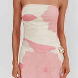 Antonella Strapless Waist Sash Maxi Dress Floral Pink