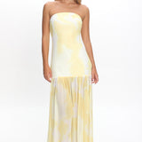 Antonella Strapless Waist Sash Maxi Dress Marbled Yellow