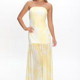 Antonella Strapless Waist Sash Maxi Dress Marbled Yellow