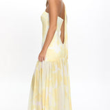 Antonella Strapless Waist Sash Maxi Dress Marbled Yellow