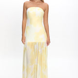 Antonella Strapless Waist Sash Maxi Dress Marbled Yellow