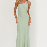 We Belong Together One-Shoulder Buckle Maxi Dress Mint