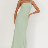 We Belong Together One-Shoulder Buckle Maxi Dress Mint