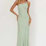 We Belong Together One-Shoulder Buckle Maxi Dress Mint