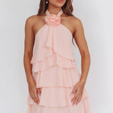 Southern Belles Halterneck Ruffle Mini Dress Pink