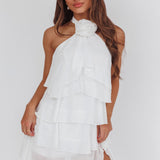 Southern Belles Halterneck Ruffle Mini Dress White