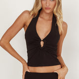 Somewhere New Gold Ring Halter Top Black