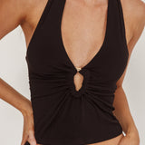 Somewhere New Gold Ring Halter Top Black