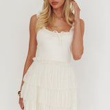 Angele Tiered Lace Mini Dress Cream