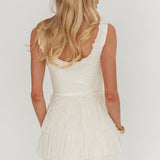 Angele Tiered Lace Mini Dress Cream