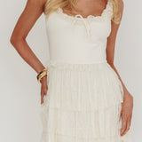 Angele Tiered Lace Mini Dress Cream