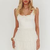 Angele Tiered Lace Mini Dress Cream