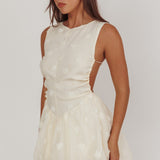 Tealy Cut-Out Back Bubble Mini Dress Cream
