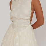 Tealy Cut-Out Back Bubble Mini Dress Cream