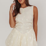 Tealy Cut-Out Back Bubble Mini Dress Cream