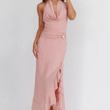 Logen Cowl Halterneck Maxi Dress Blush
