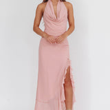 Logen Cowl Halterneck Maxi Dress Blush