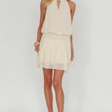 Give In Halterneck Layered Hem Mini Dress Butter