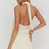 Give In Halterneck Layered Hem Mini Dress Butter